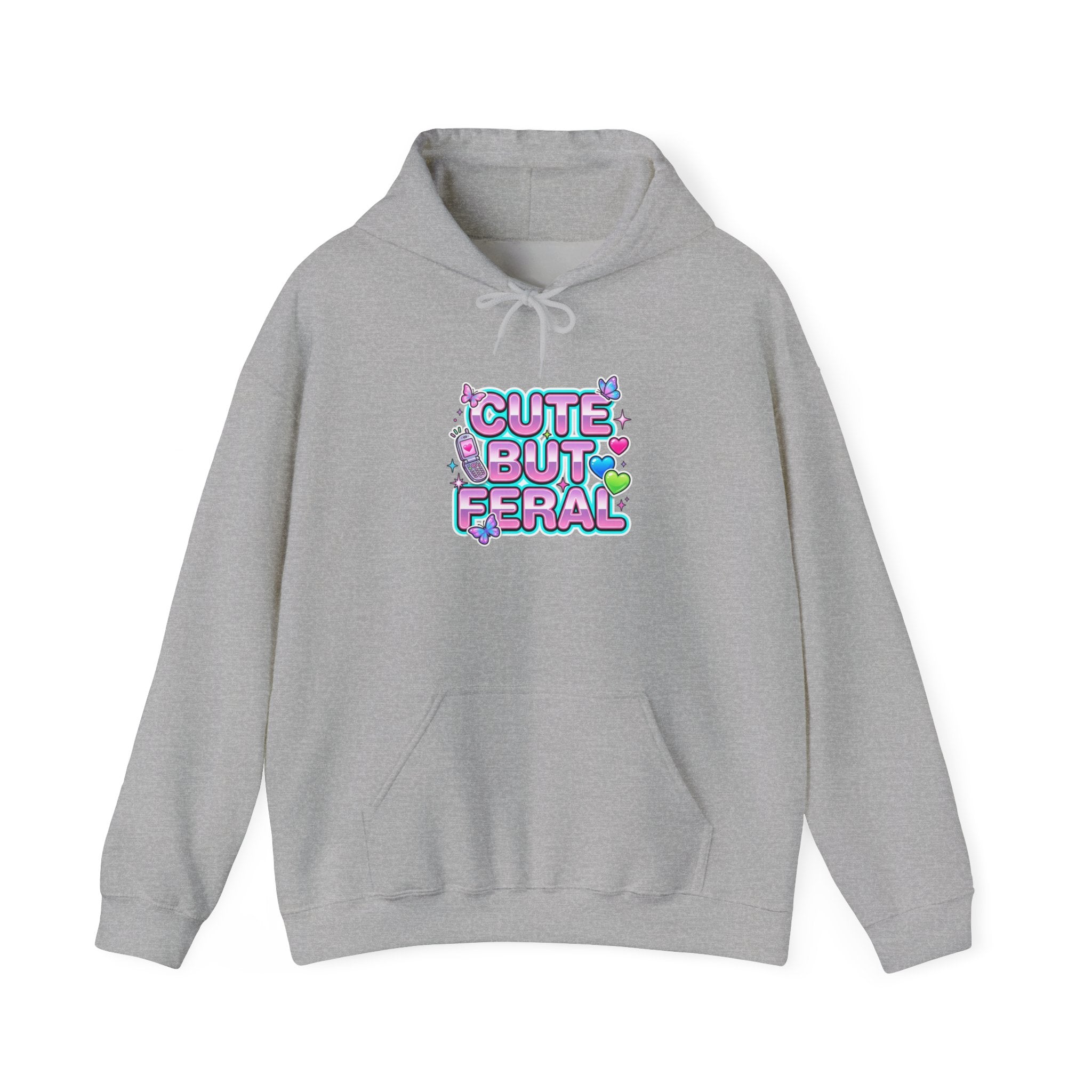 Cute But Feral Hoodie | Y2K slogan, hot pink bubble font