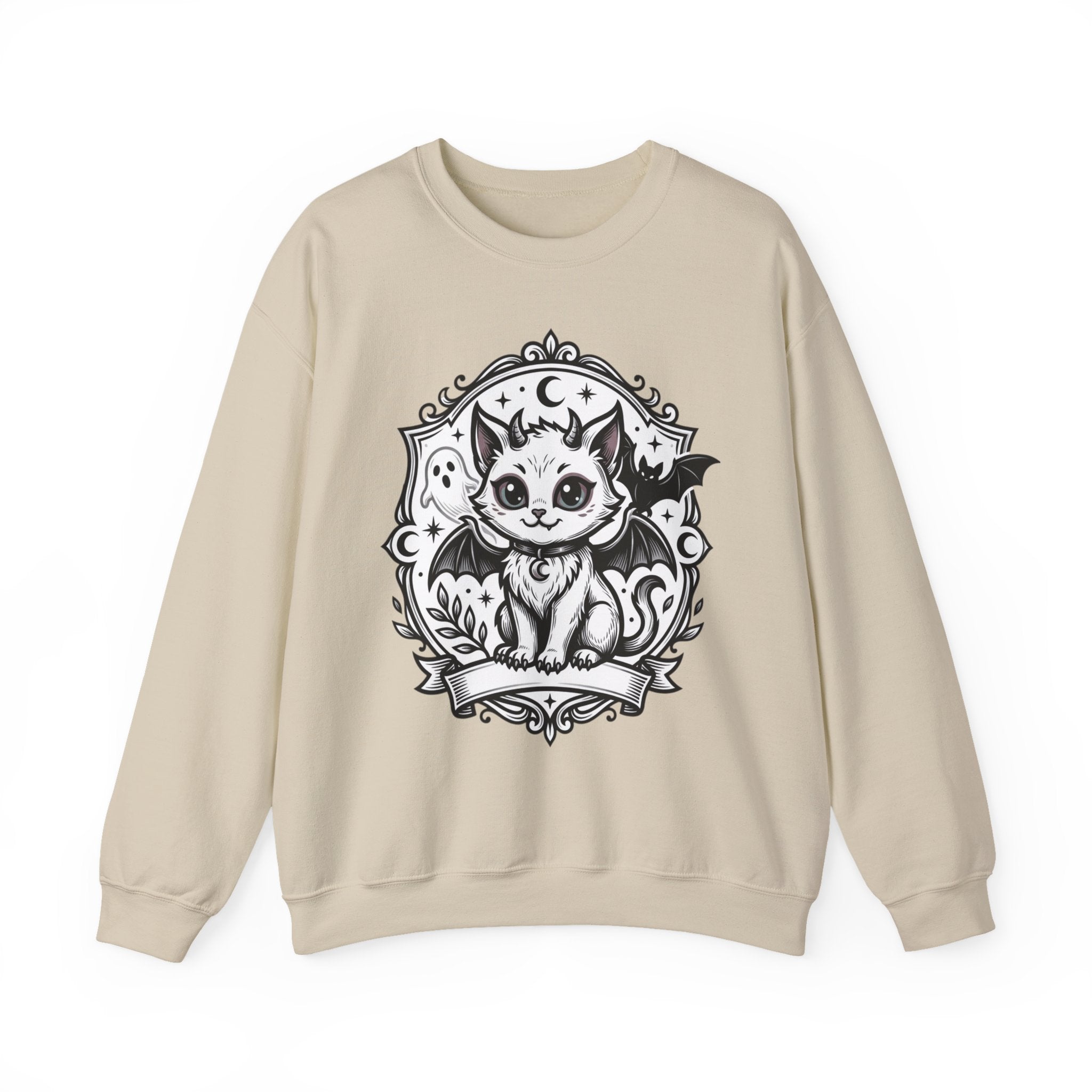 Spooky Cat Bat Crew Neck Sweatshirt