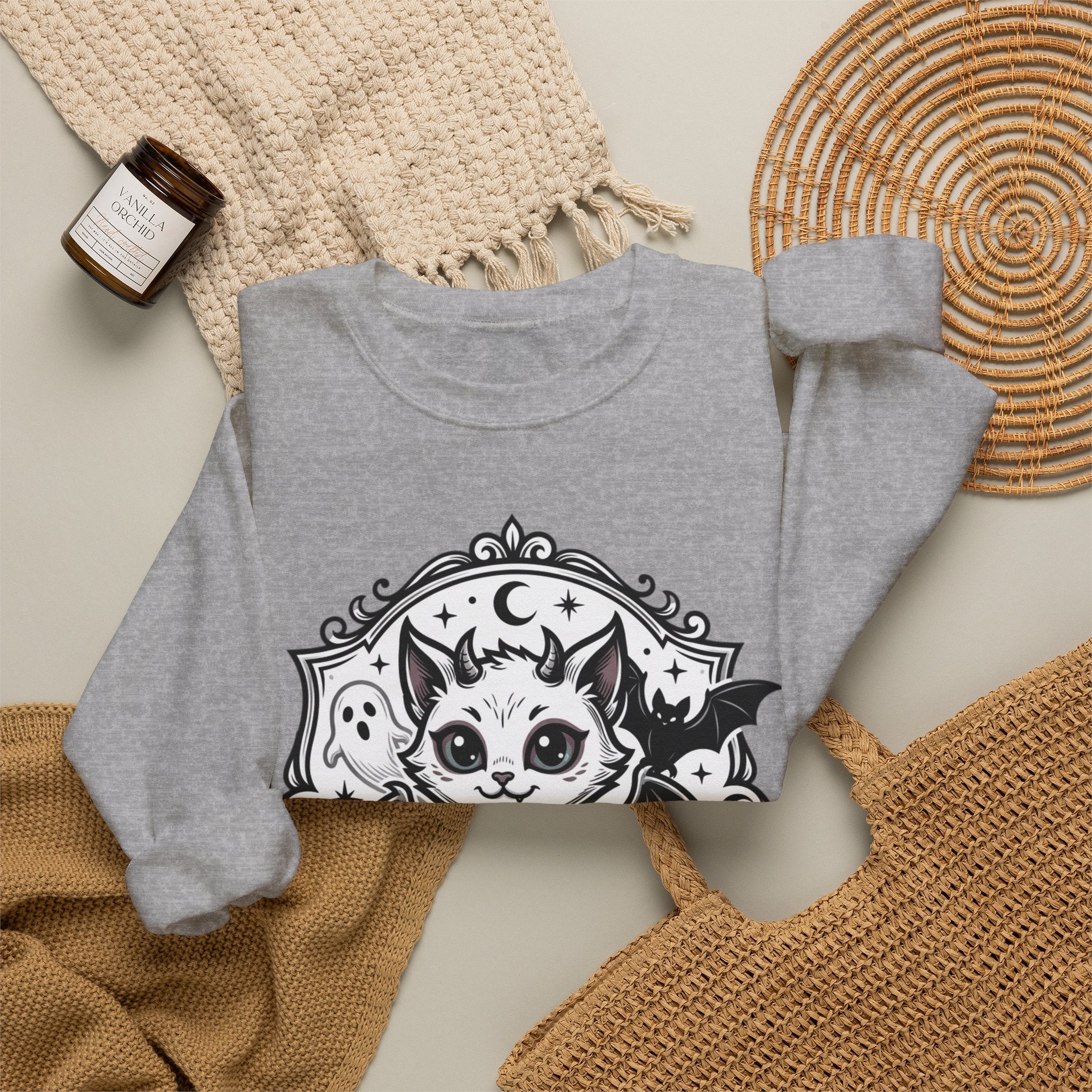 Spooky Cat Bat Crew Neck Sweatshirt