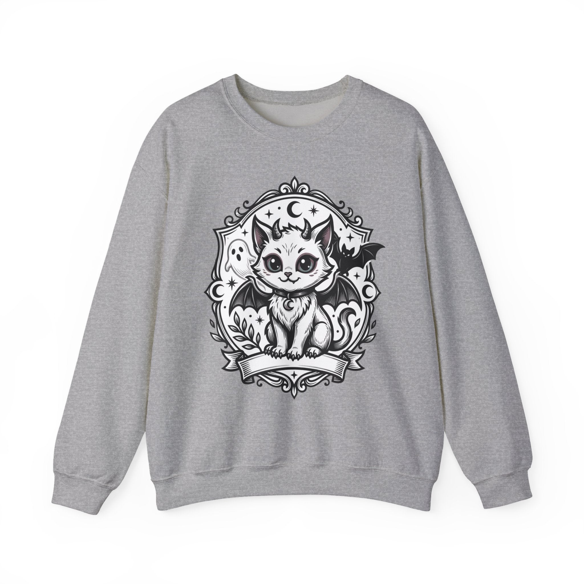 Spooky Cat Bat Crew Neck Sweatshirt