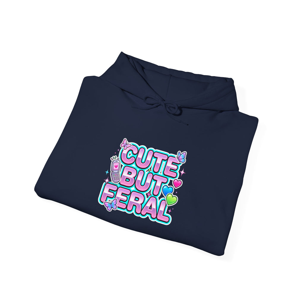 Cute But Feral Hoodie | Y2K slogan, hot pink bubble font