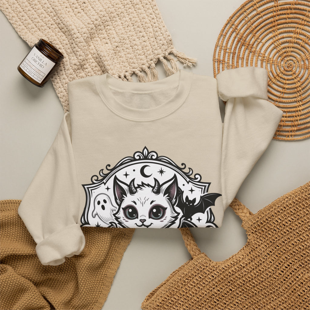 Spooky Cat Bat Crew Neck Sweatshirt