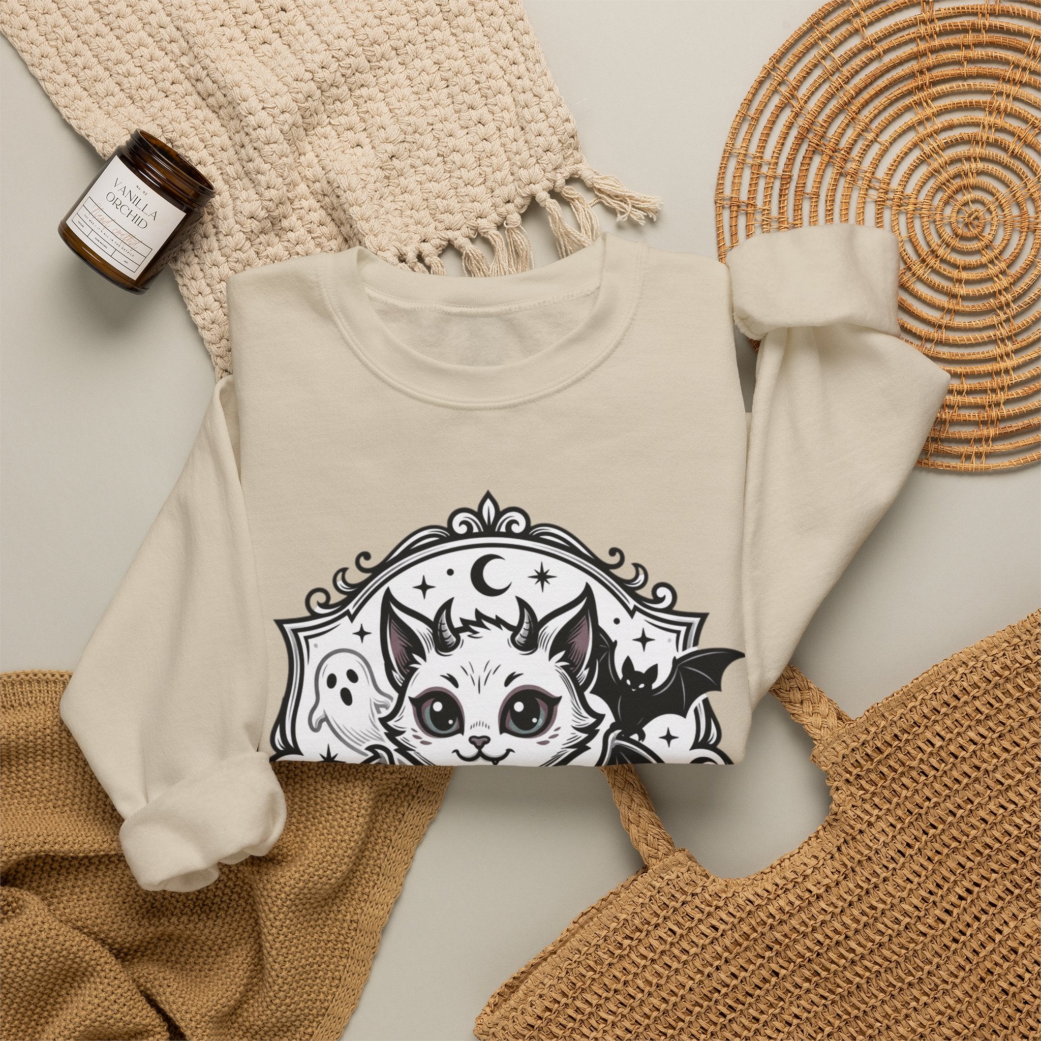 Spooky Cat Bat Crew Neck Sweatshirt