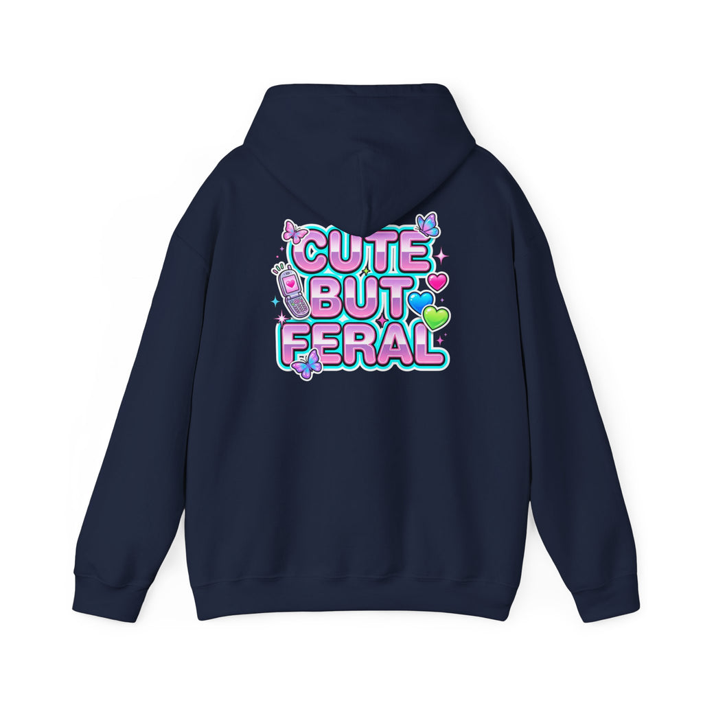 Cute But Feral Hoodie | Y2K slogan, hot pink bubble font