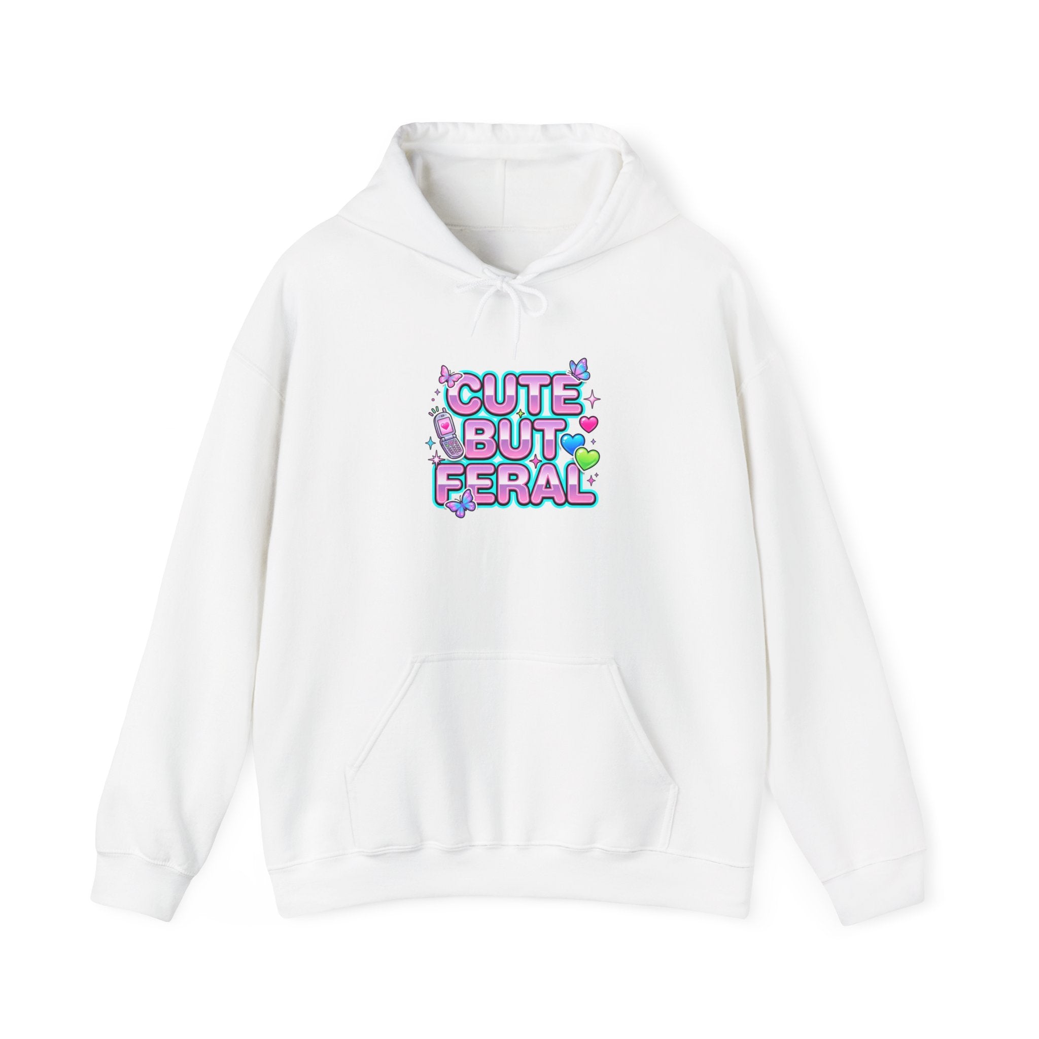Cute But Feral Hoodie | Y2K slogan, hot pink bubble font