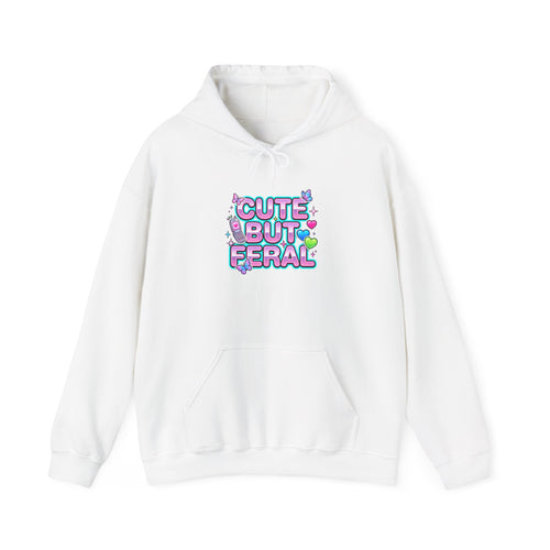 Cute But Feral Hoodie | Y2K slogan, hot pink bubble font