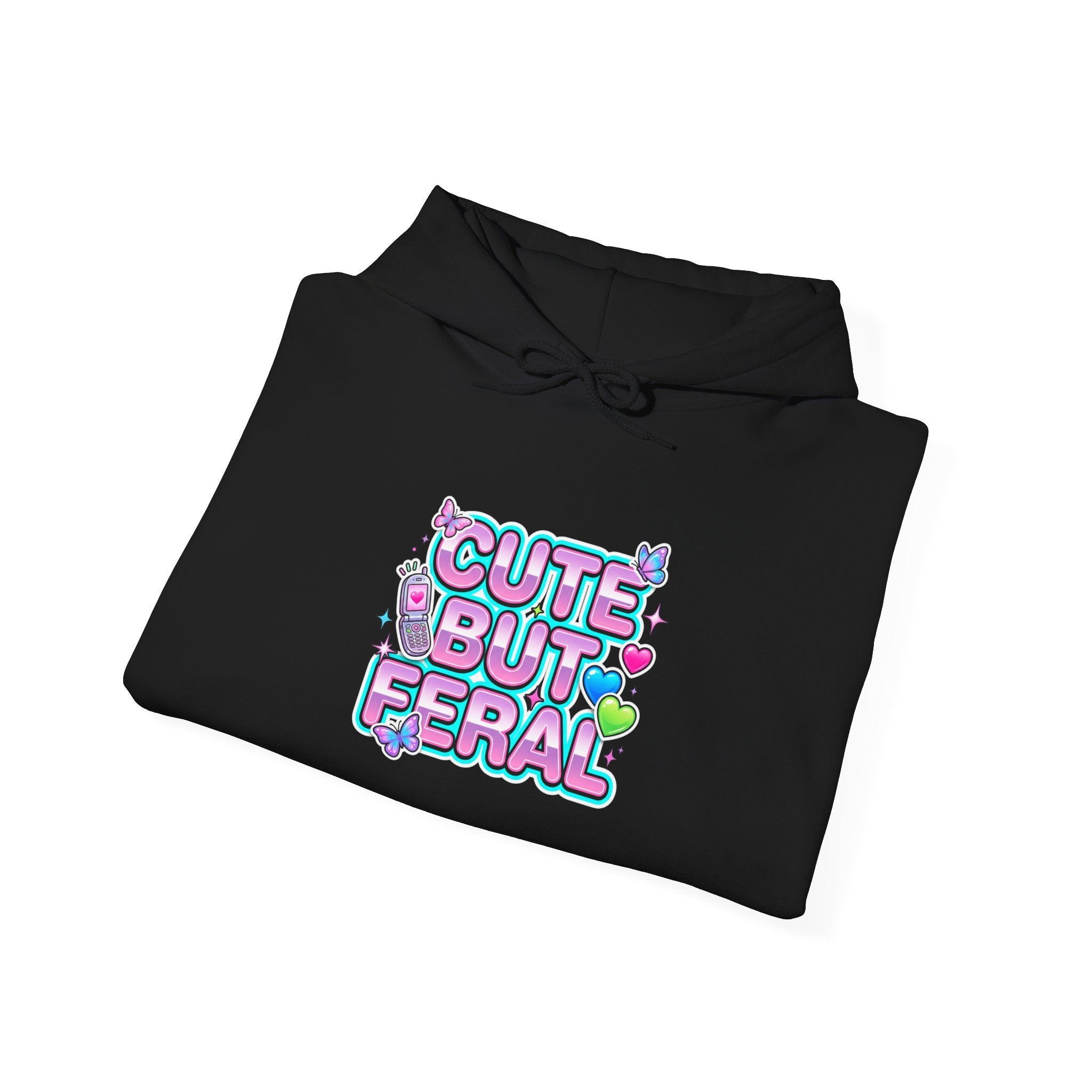 Cute But Feral Hoodie | Y2K slogan, hot pink bubble font