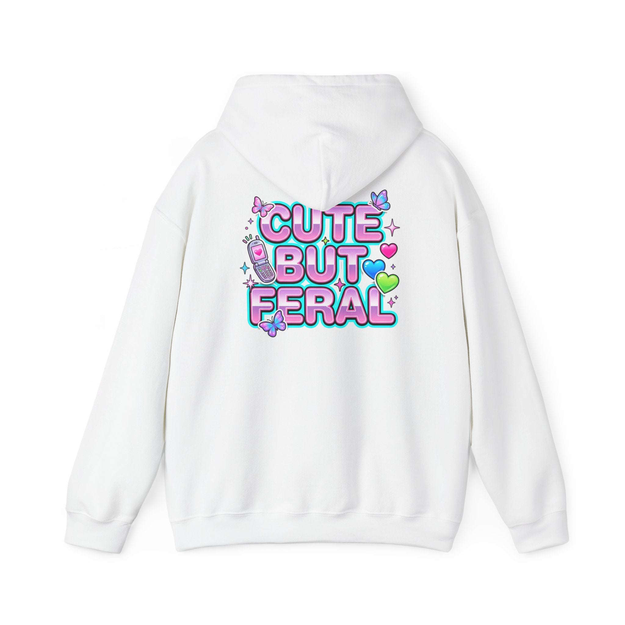 Cute But Feral Hoodie | Y2K slogan, hot pink bubble font