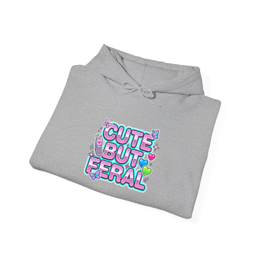 Cute But Feral Hoodie | Y2K slogan, hot pink bubble font