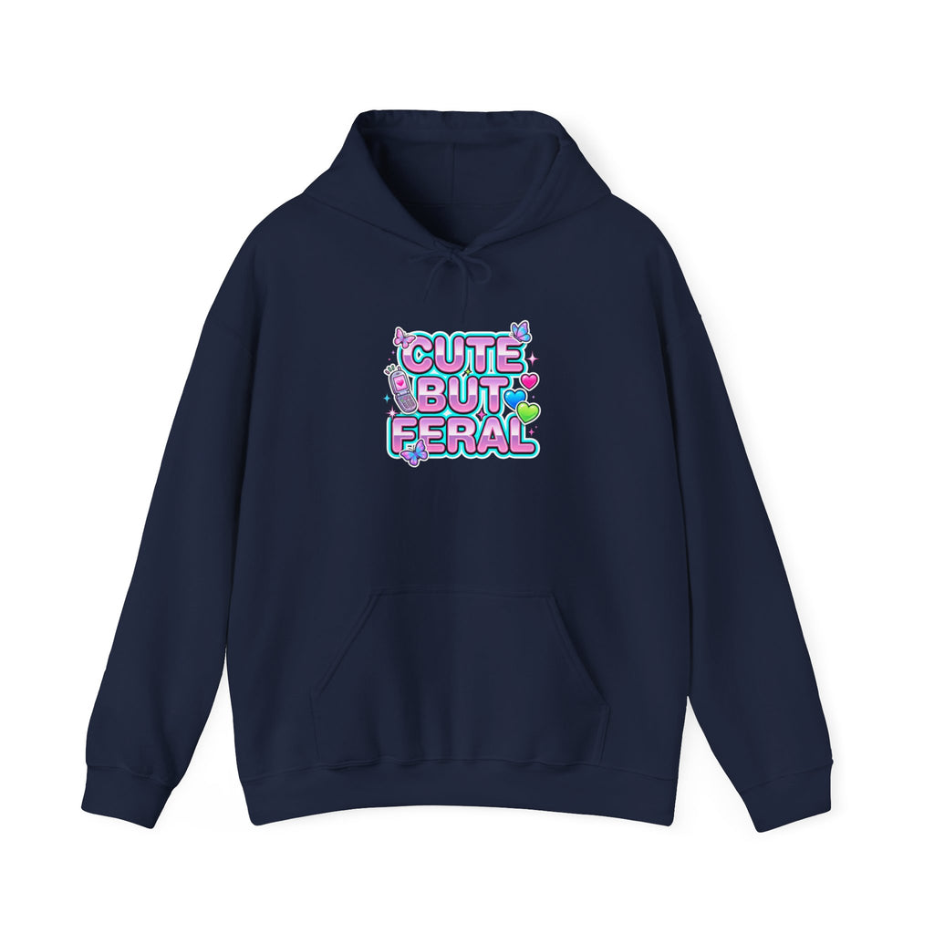 Cute But Feral Hoodie | Y2K slogan, hot pink bubble font