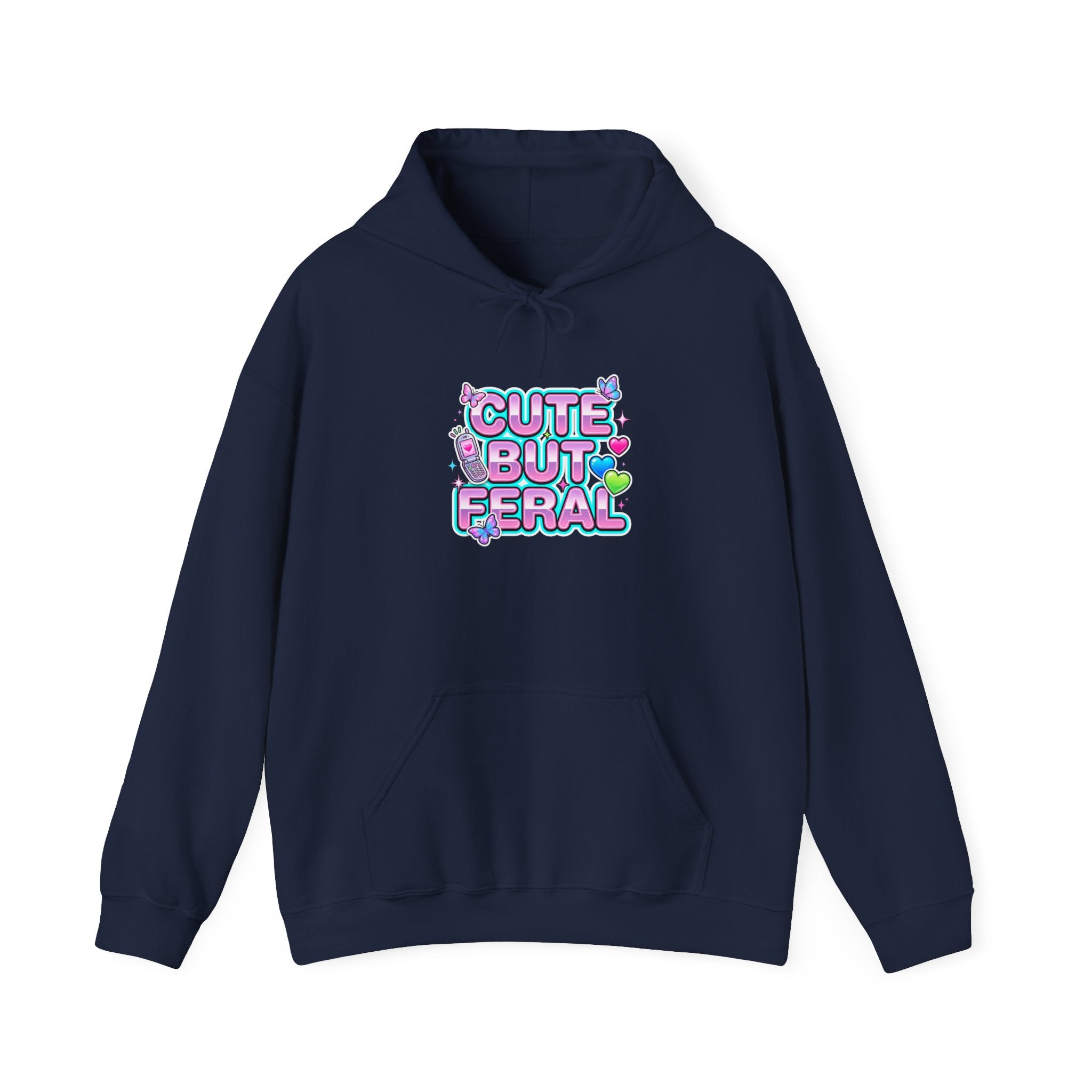 Cute But Feral Hoodie | Y2K slogan, hot pink bubble font