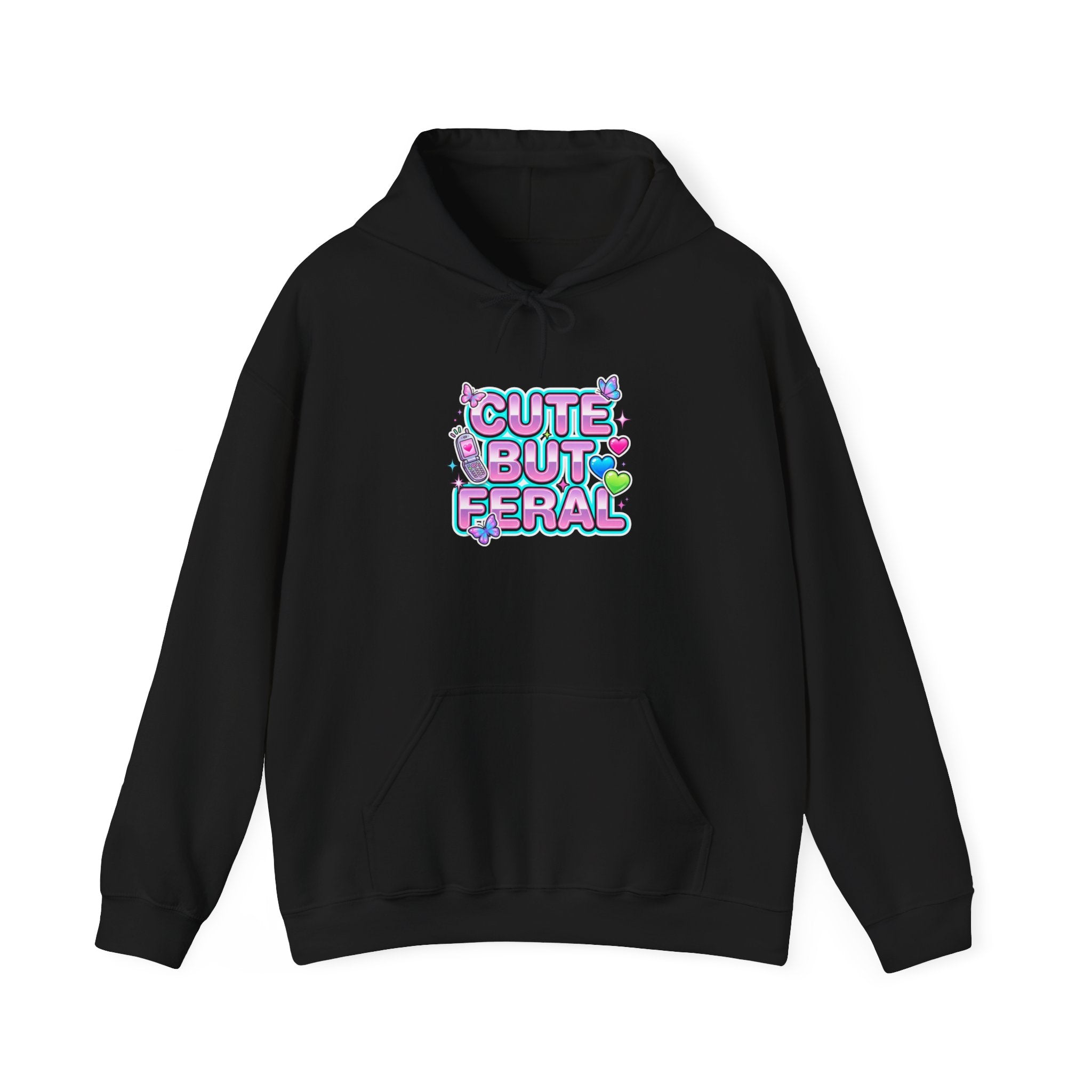 Cute But Feral Hoodie | Y2K slogan, hot pink bubble font