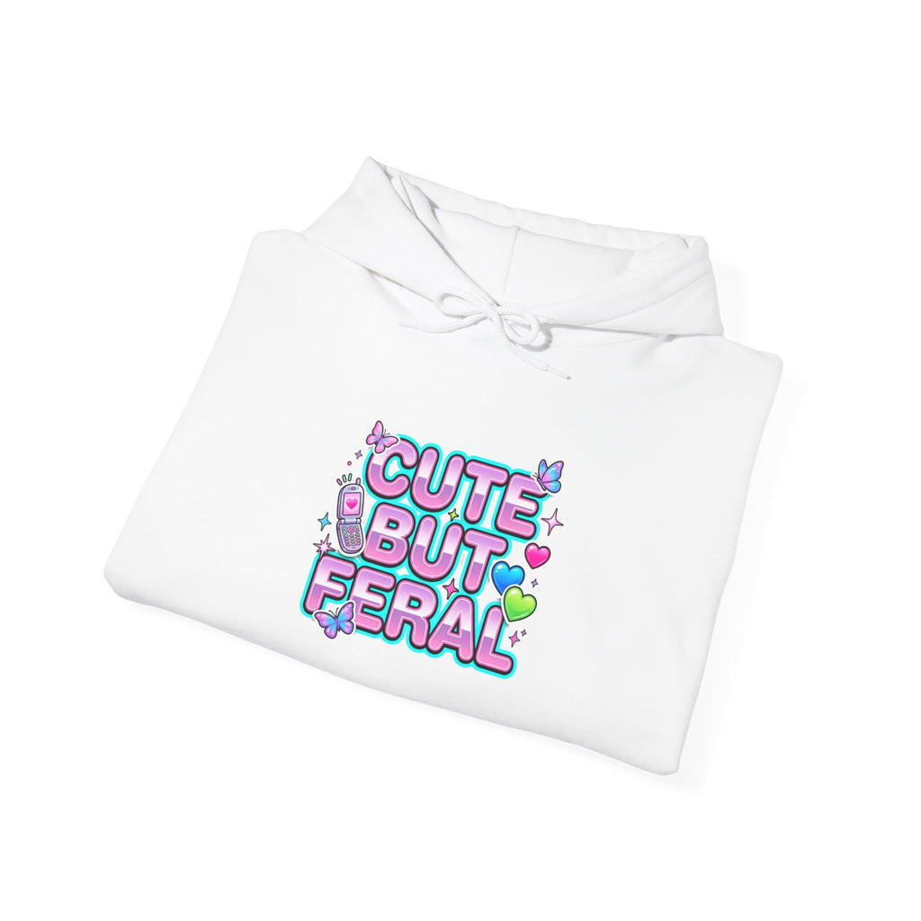 Cute But Feral Hoodie | Y2K slogan, hot pink bubble font