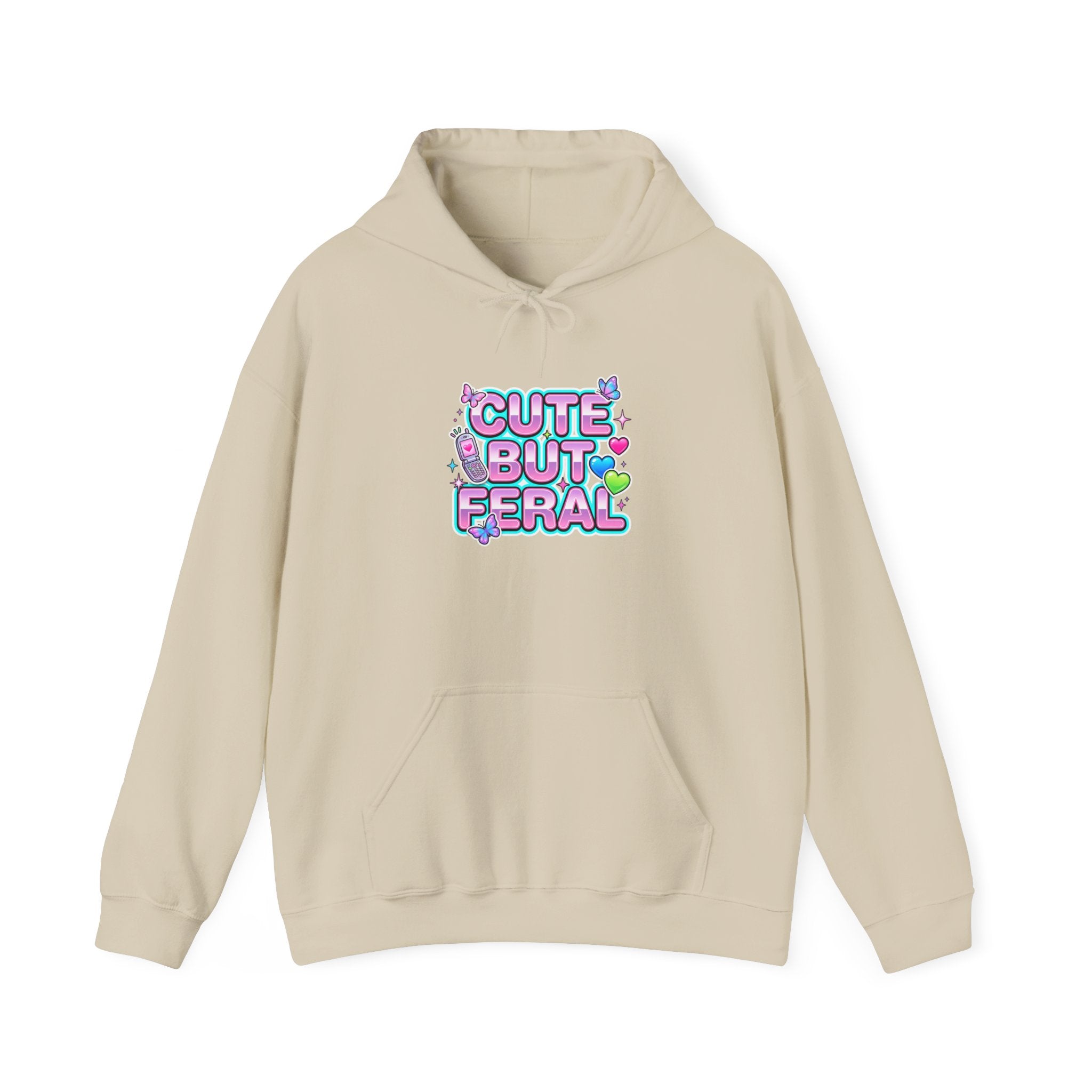 Cute But Feral Hoodie | Y2K slogan, hot pink bubble font
