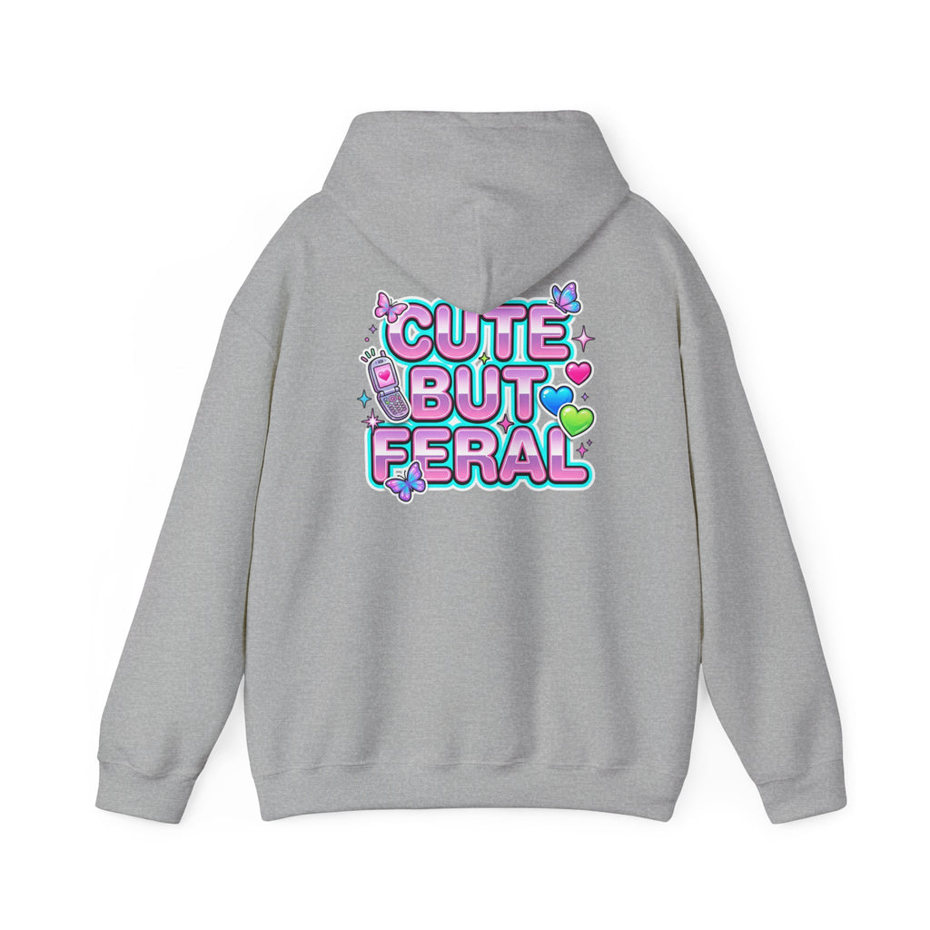 Cute But Feral Hoodie | Y2K slogan, hot pink bubble font