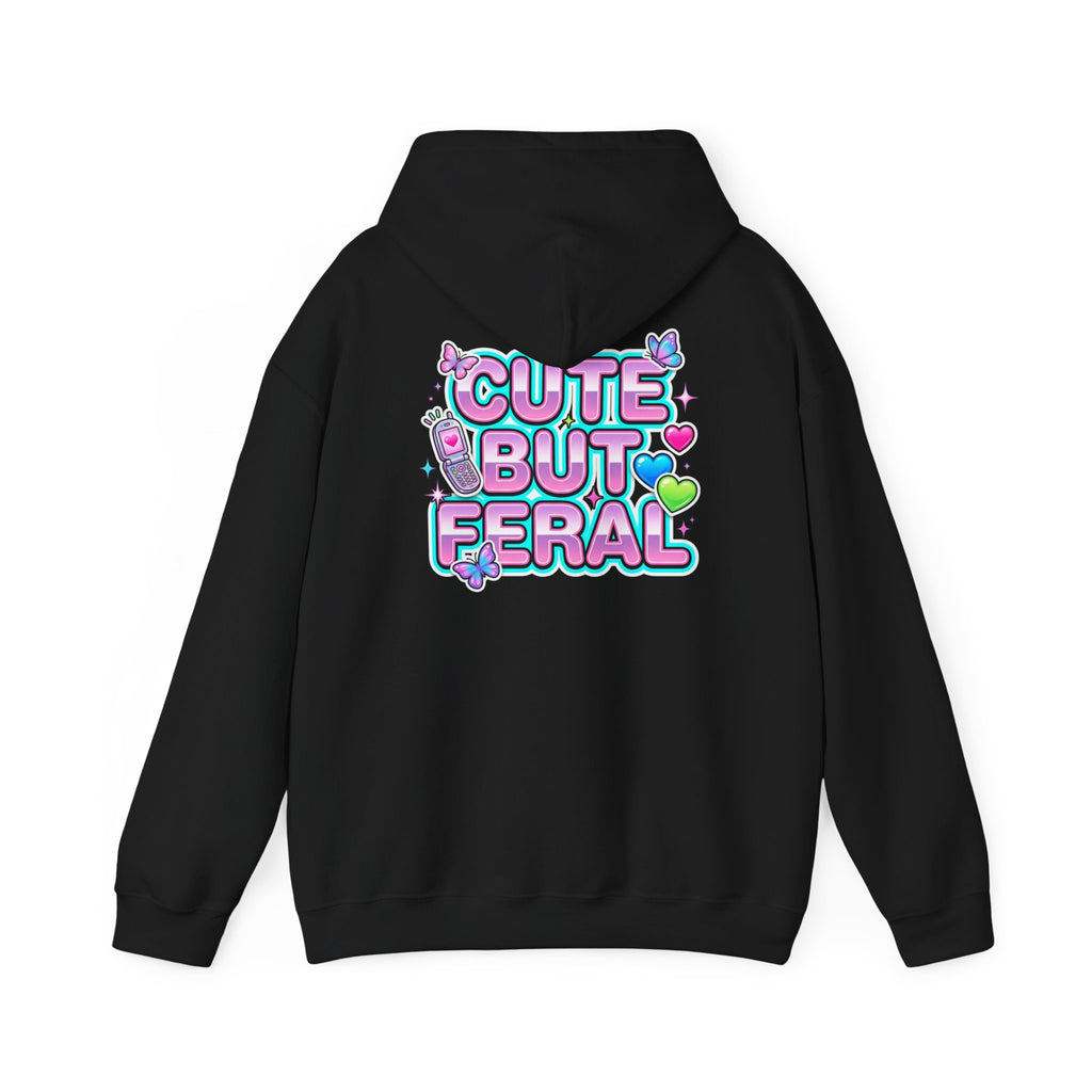 Cute But Feral Hoodie | Y2K slogan, hot pink bubble font