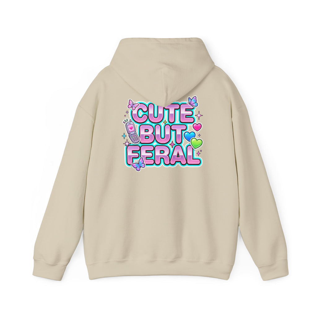 Cute But Feral Hoodie | Y2K slogan, hot pink bubble font