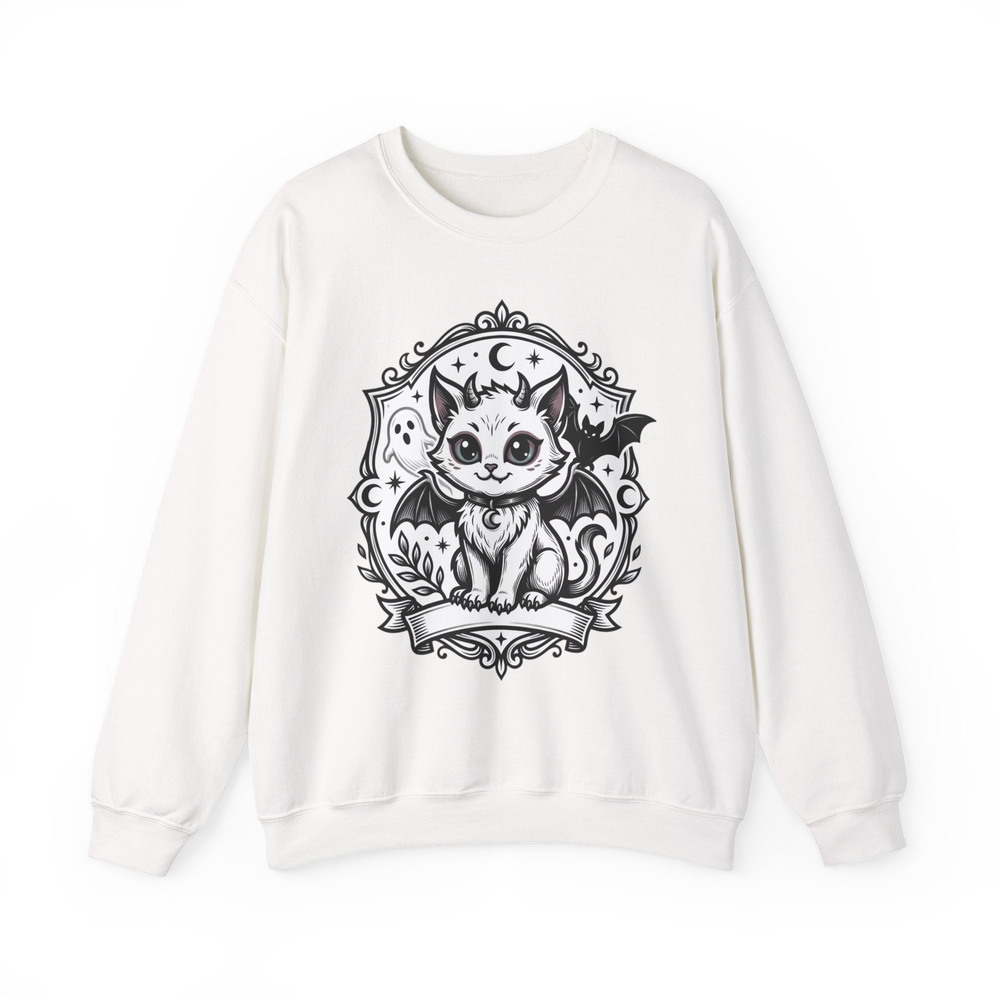 Spooky Cat Bat Crew Neck Sweatshirt