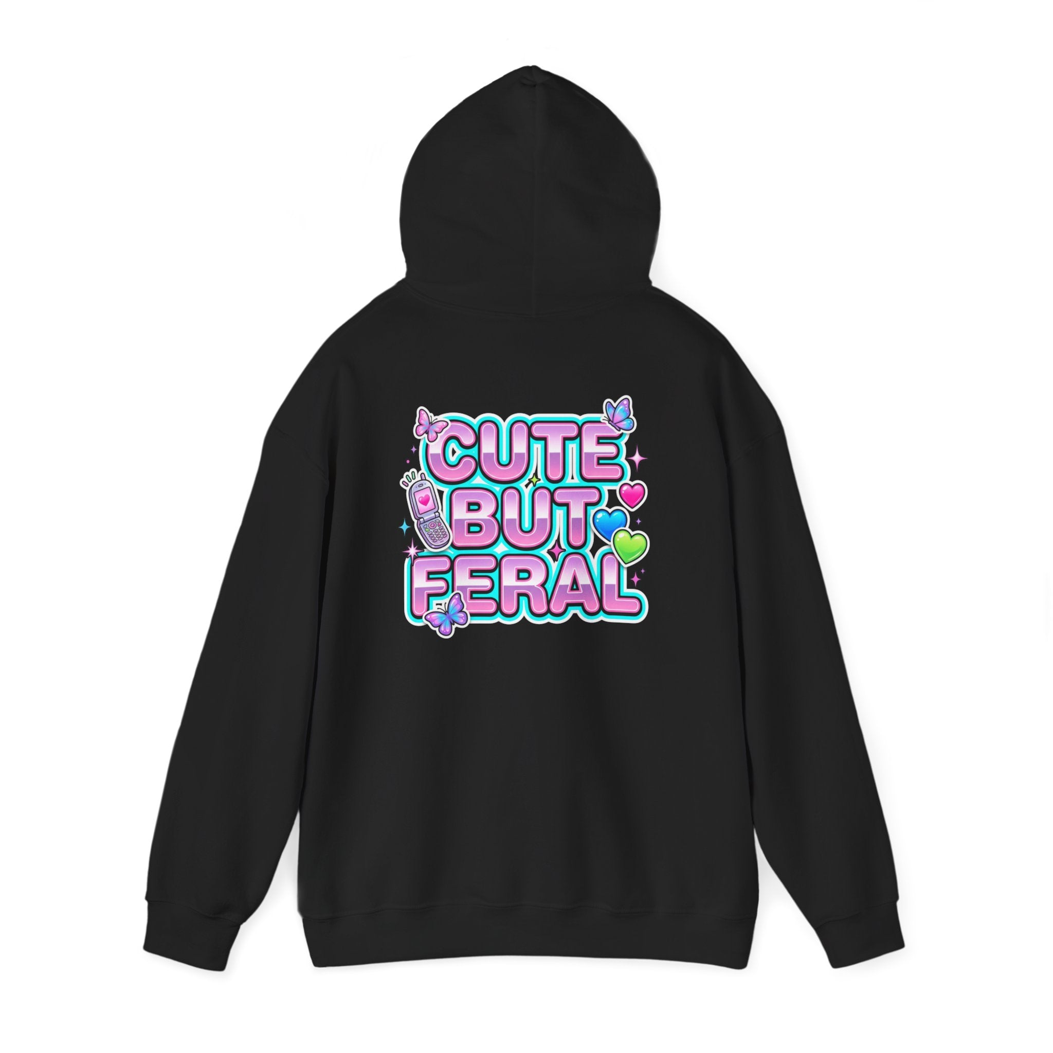 Cute But Feral Hoodie | Y2K slogan, hot pink bubble font