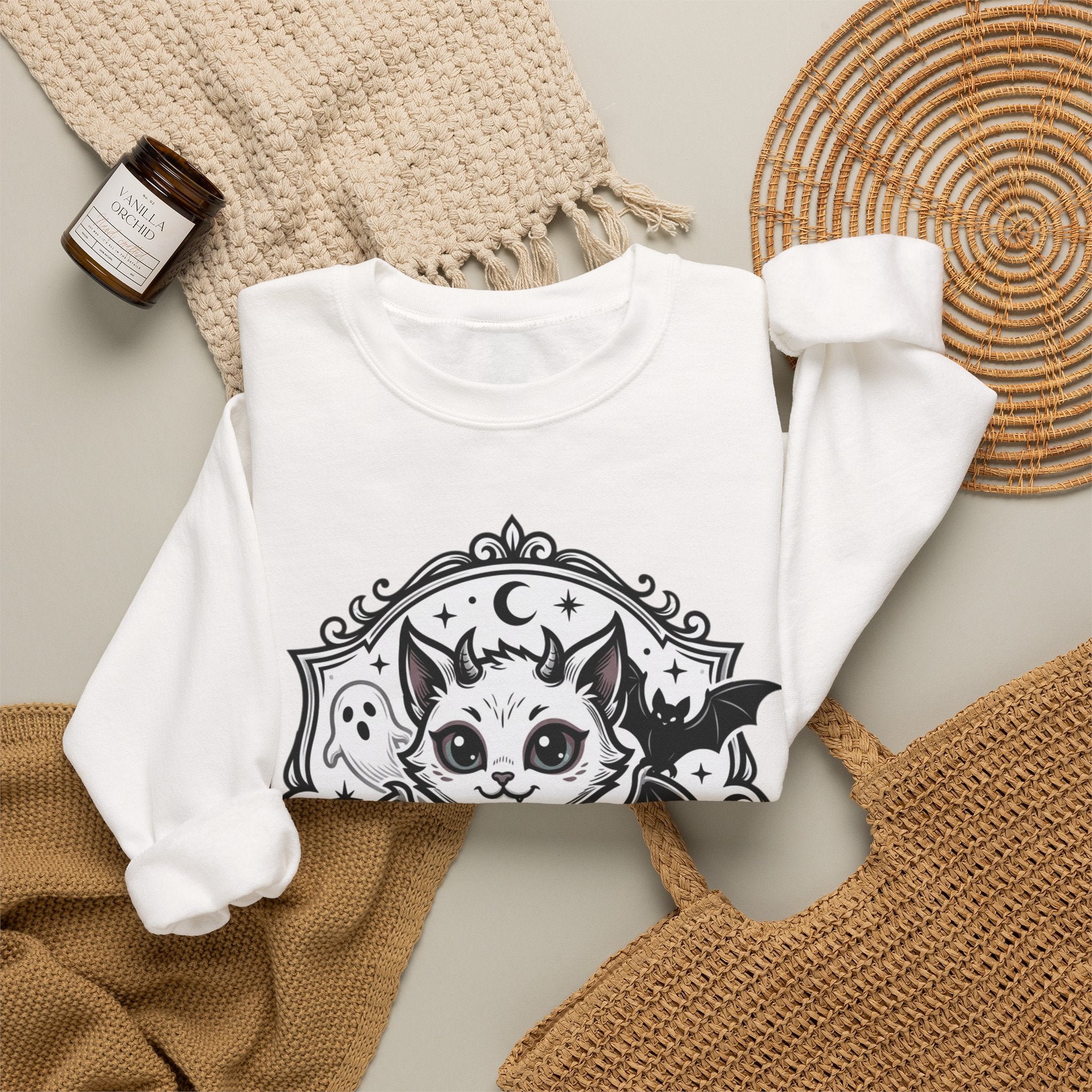 Spooky Cat Bat Crew Neck Sweatshirt