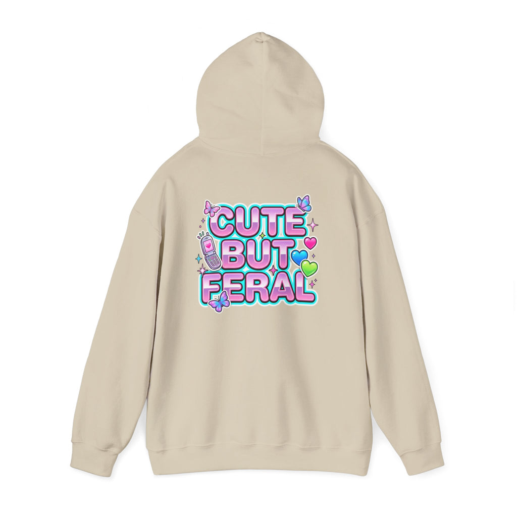 Cute But Feral Hoodie | Y2K slogan, hot pink bubble font