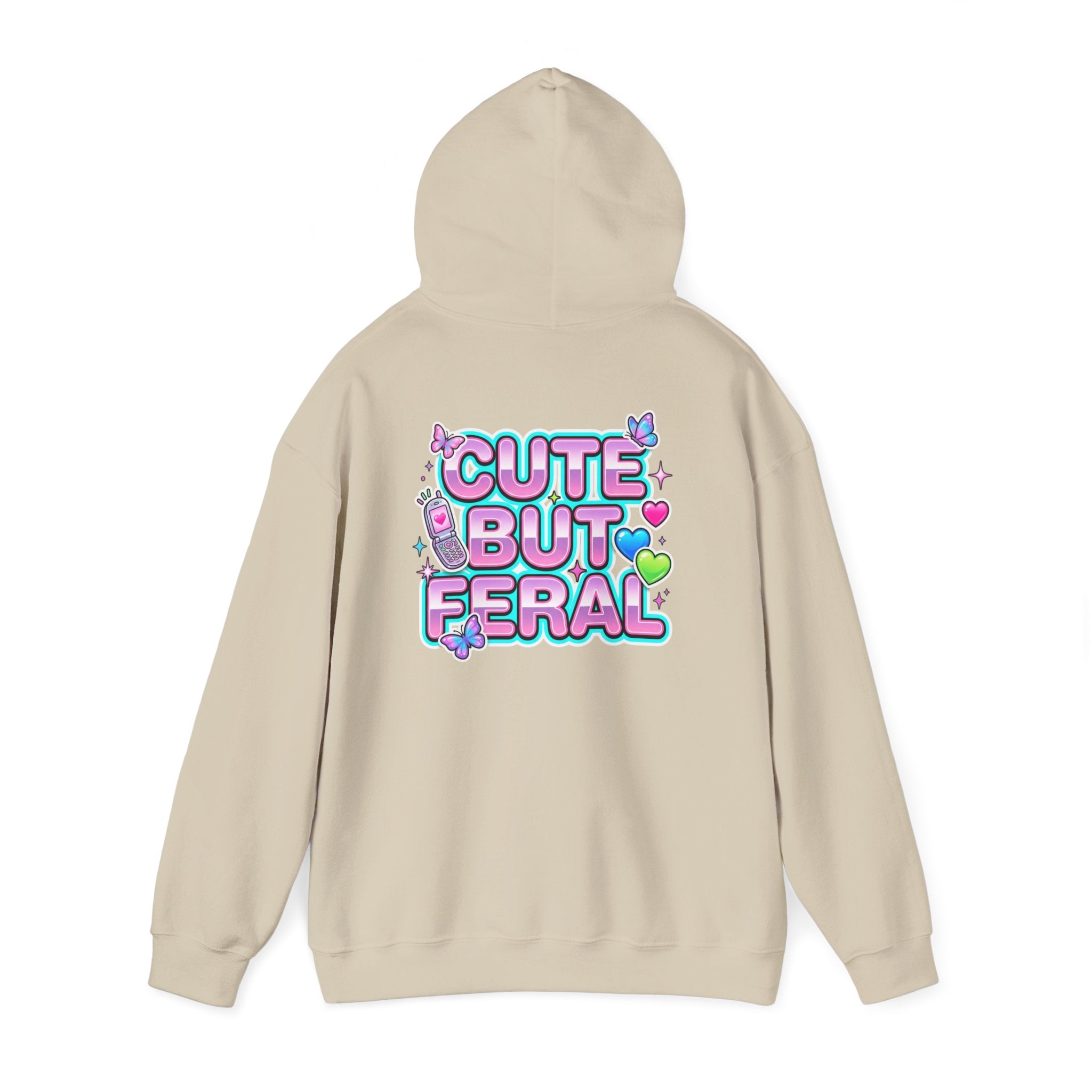 Cute But Feral Hoodie | Y2K slogan, hot pink bubble font