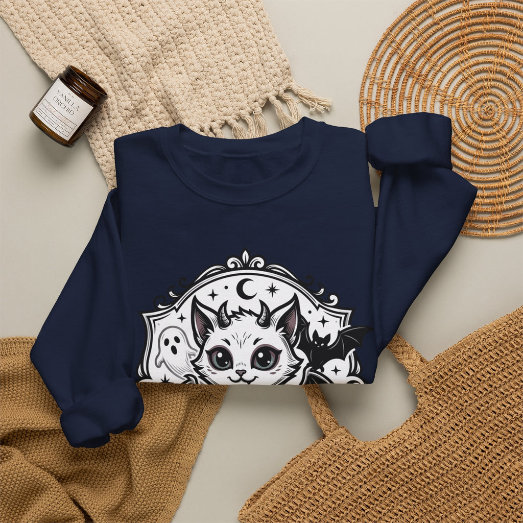 Spooky Cat Bat Crew Neck Sweatshirt