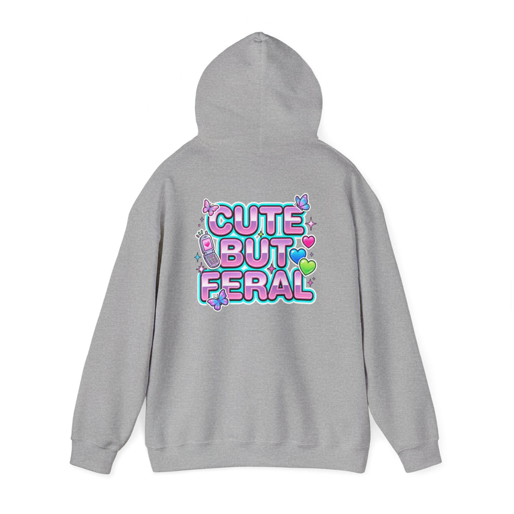 Cute But Feral Hoodie | Y2K slogan, hot pink bubble font