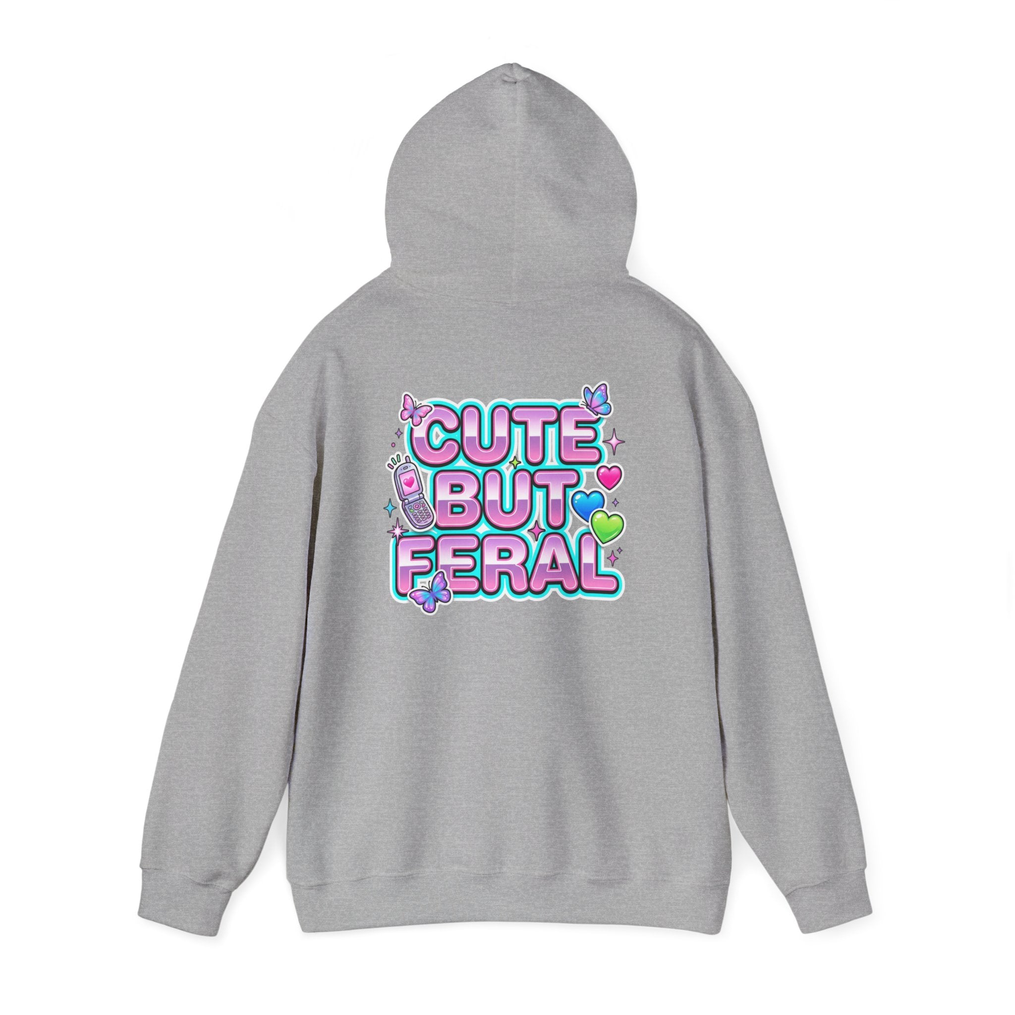 Cute But Feral Hoodie | Y2K slogan, hot pink bubble font