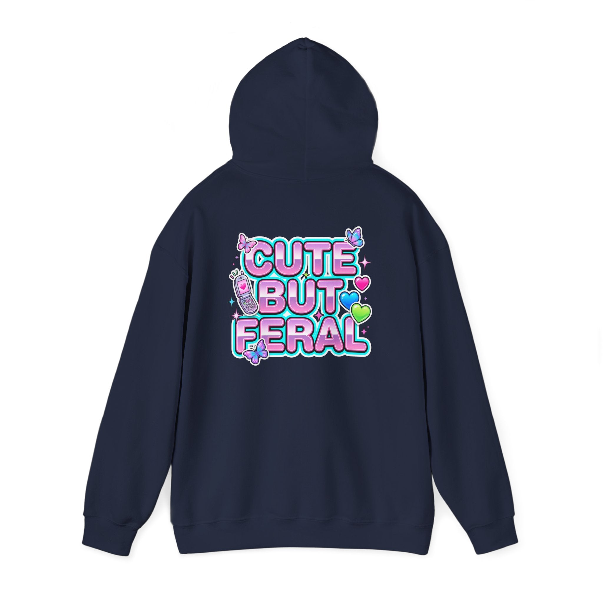 Cute But Feral Hoodie | Y2K slogan, hot pink bubble font