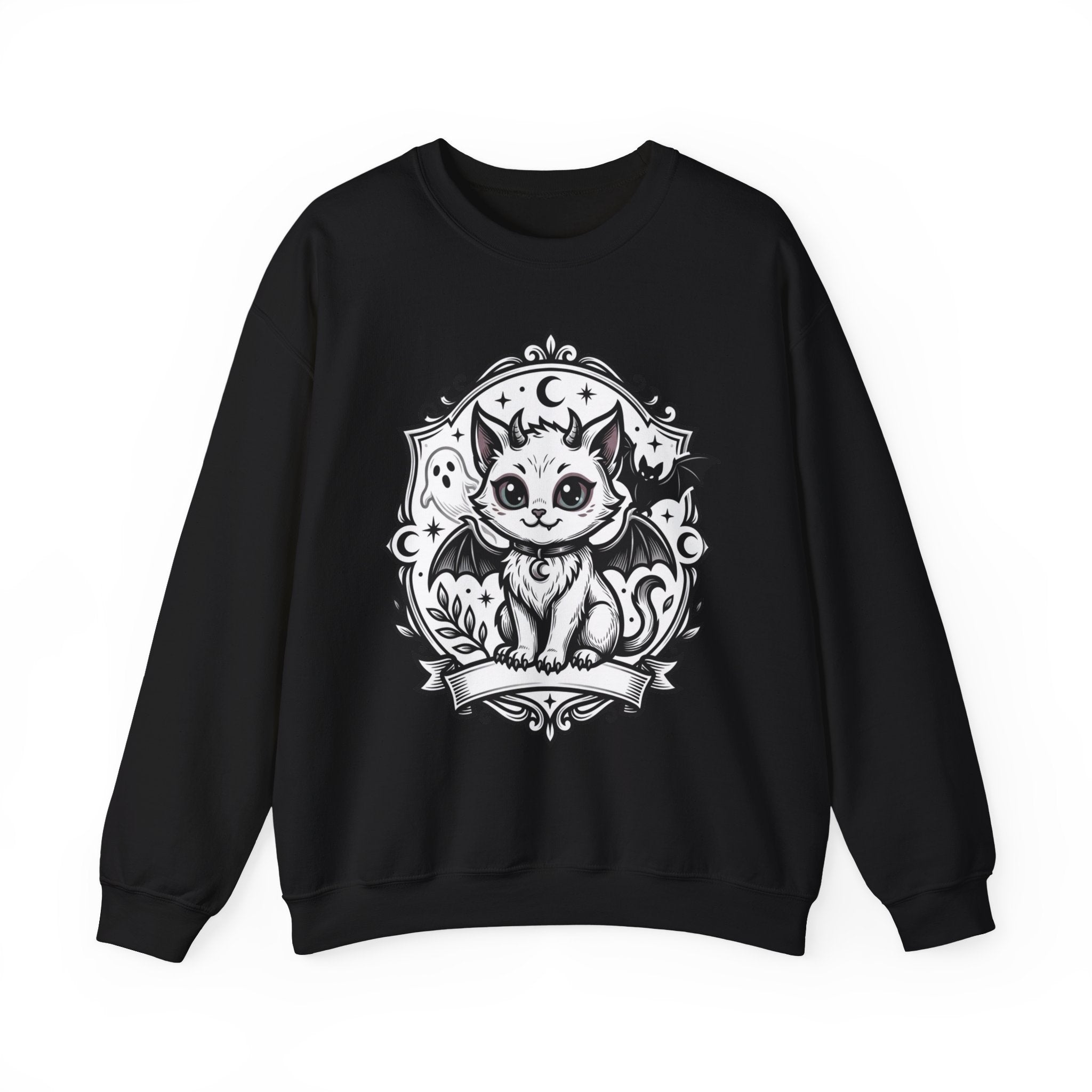 Spooky Cat Bat Crew Neck Sweatshirt