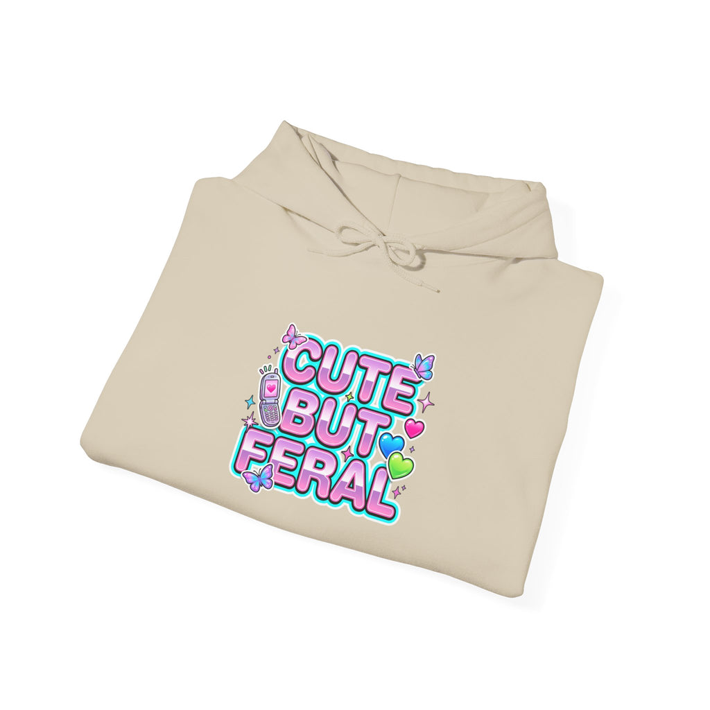 Cute But Feral Hoodie | Y2K slogan, hot pink bubble font