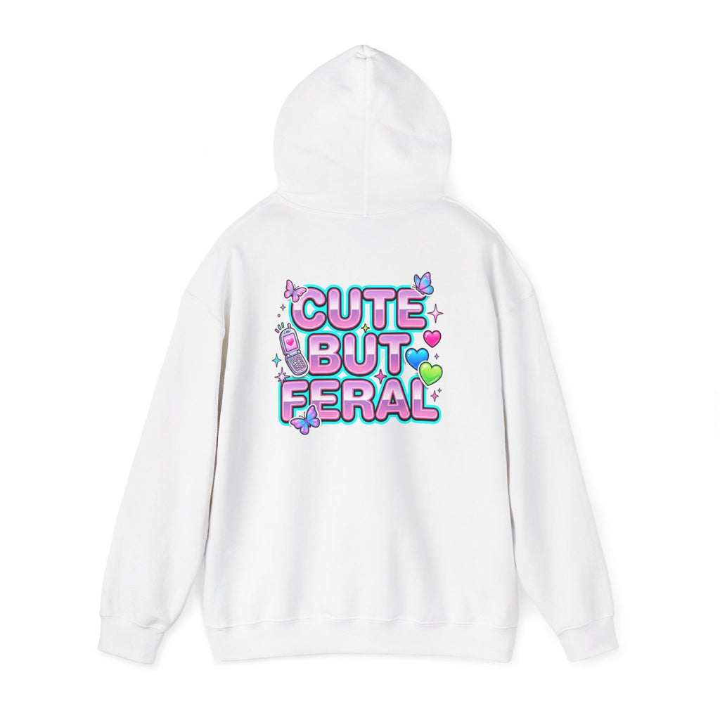 Cute But Feral Hoodie | Y2K slogan, hot pink bubble font